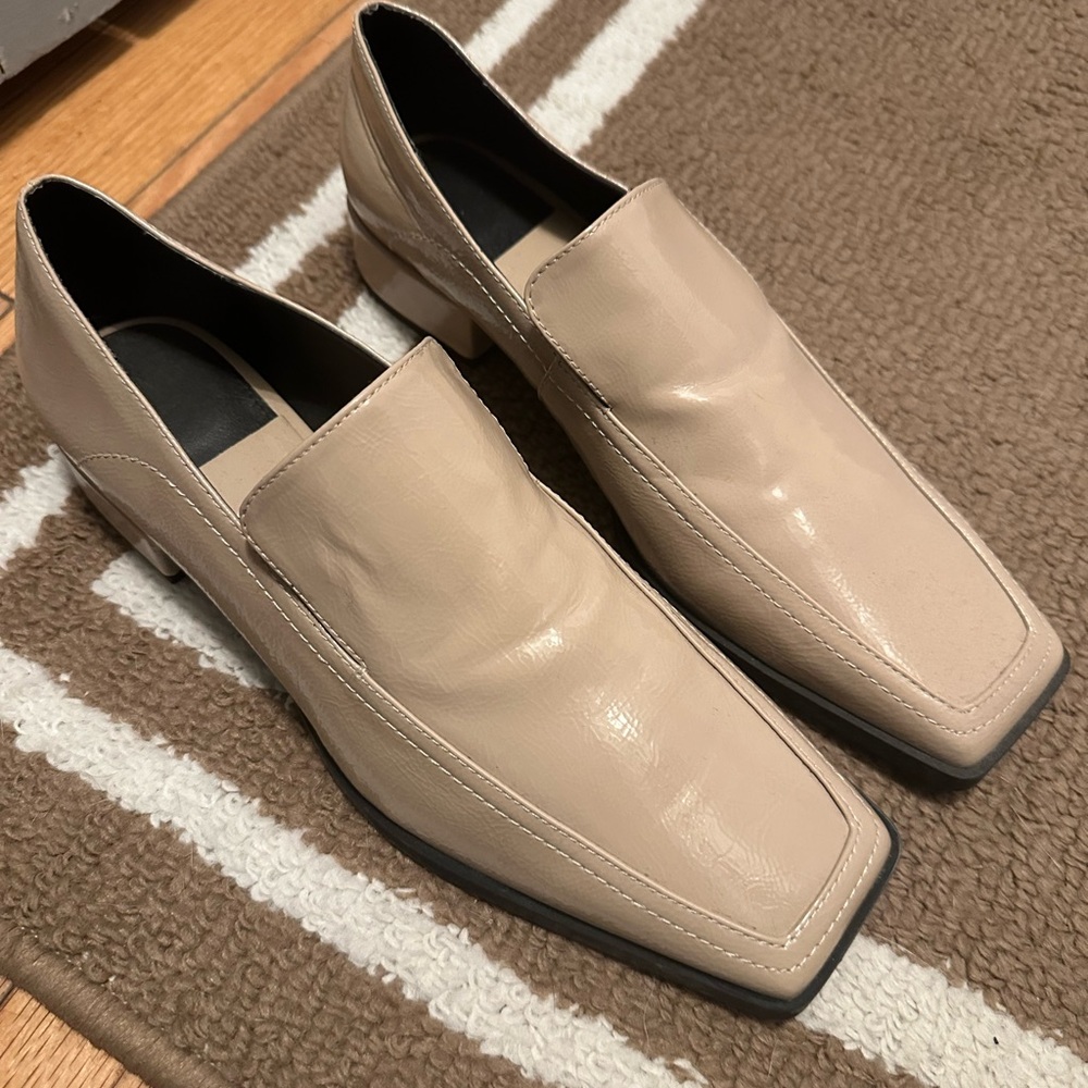 Zara’s Taupe / Beige Patent Leather Square Toe Loafers